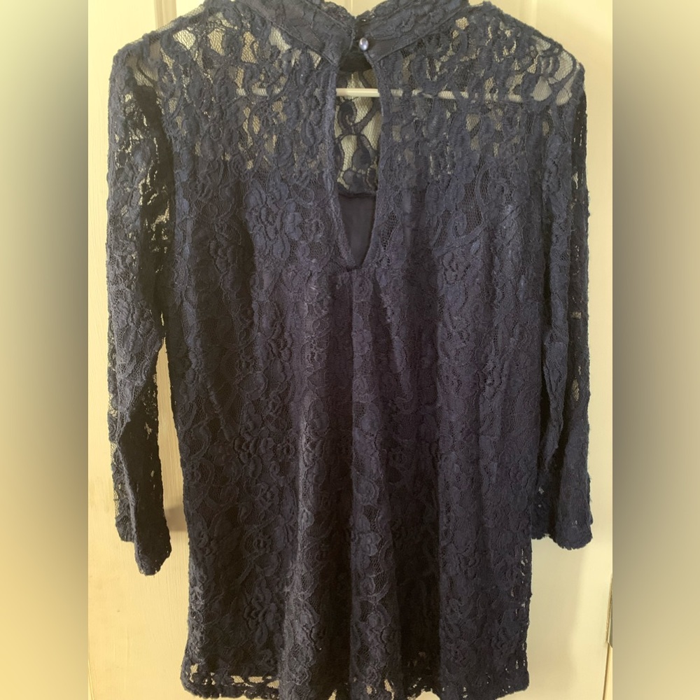 Eve & Maddie Navy blue  laced top; Size S